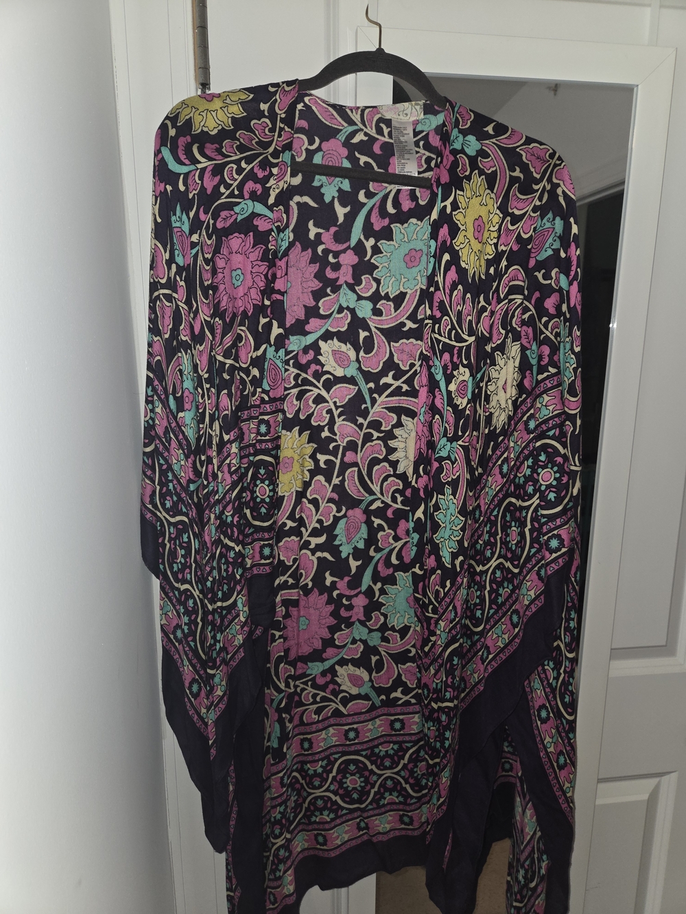 Free People Deep Purple Kimono with Pink & Teal Floral Print